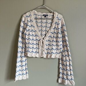 Freshman Cream and Blue Crochet Cardigan